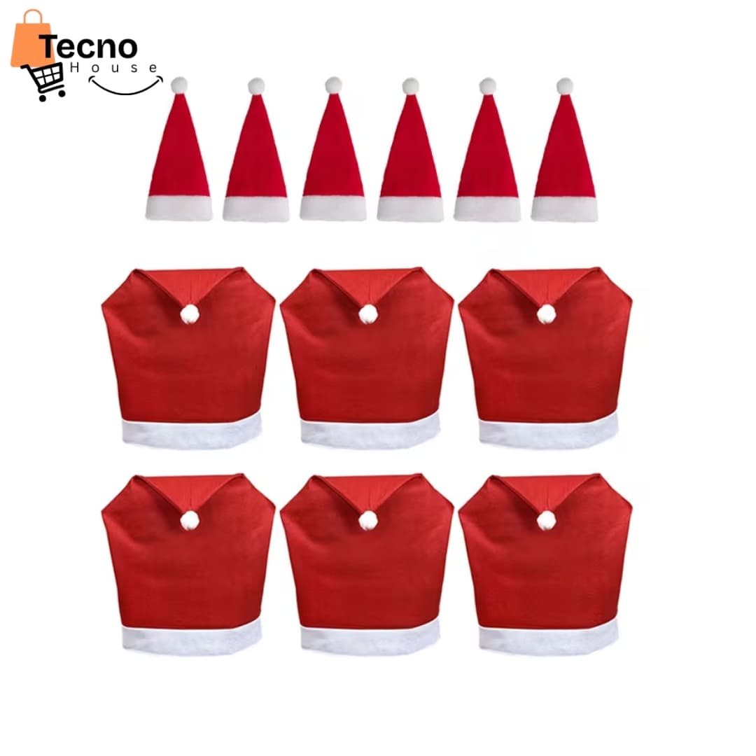 Set de 12 Fundas Navideñas para Sillas y Cubiertos – Diseño Gorro de Santa | Decoración Navidad